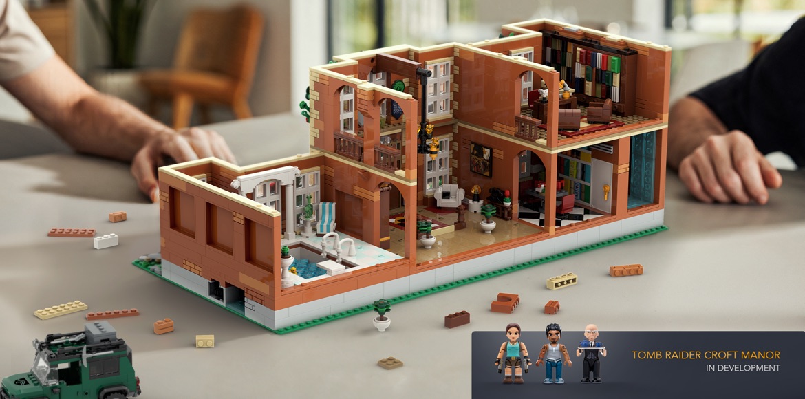 Croft Manor in brick, opened up on a table, with its figurines